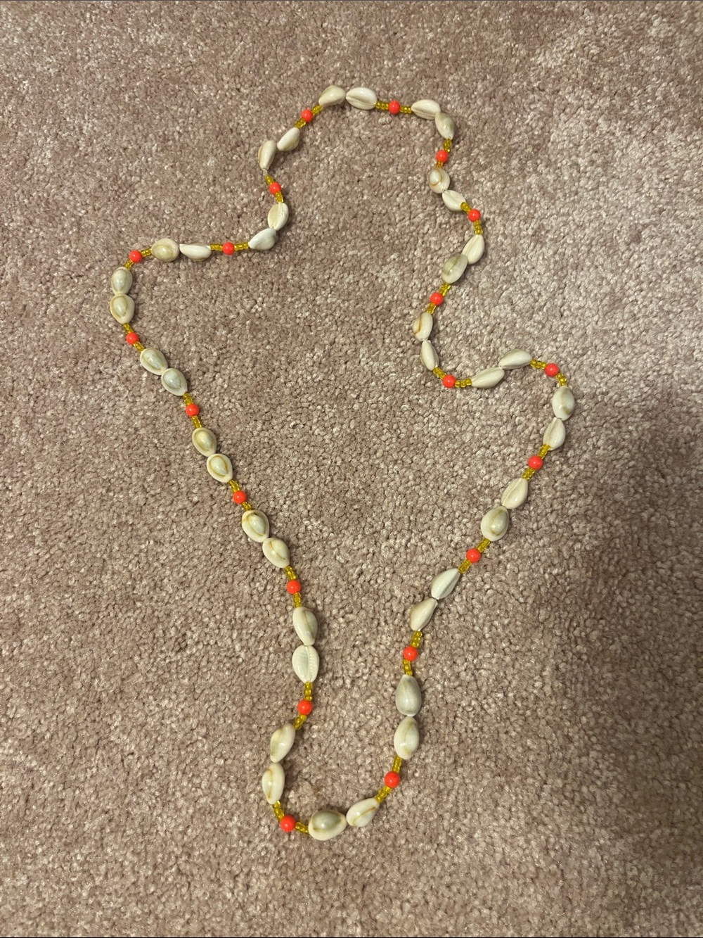 Handmade Cowrie Shell Necklace with Orange Beads